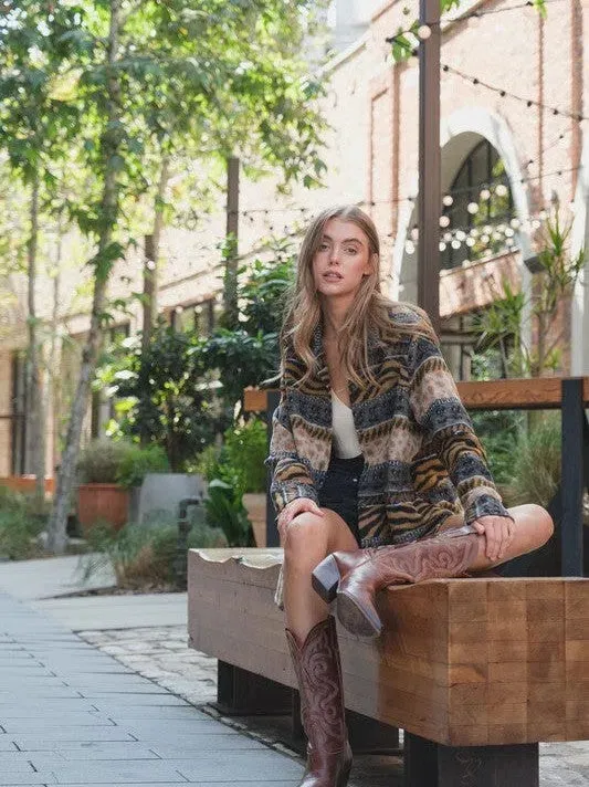 Her Sole is Fierce Animal Print Fleece Shacket