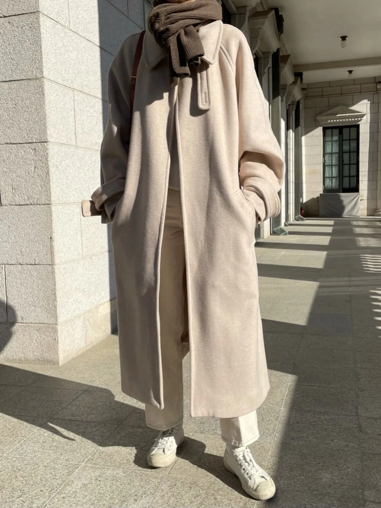 HERRINGBONE ONE BUTTON LONG COAT