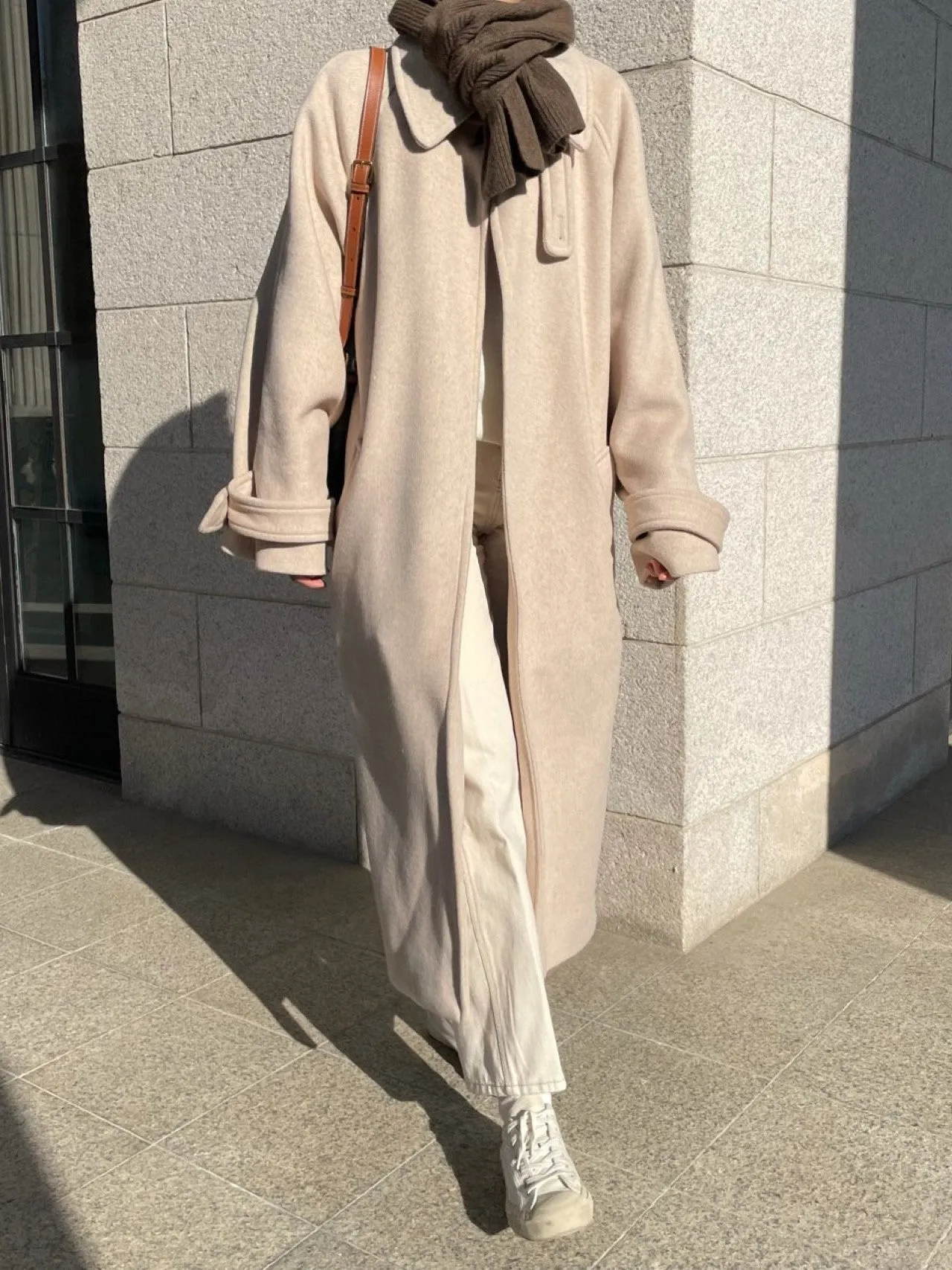 HERRINGBONE ONE BUTTON LONG COAT