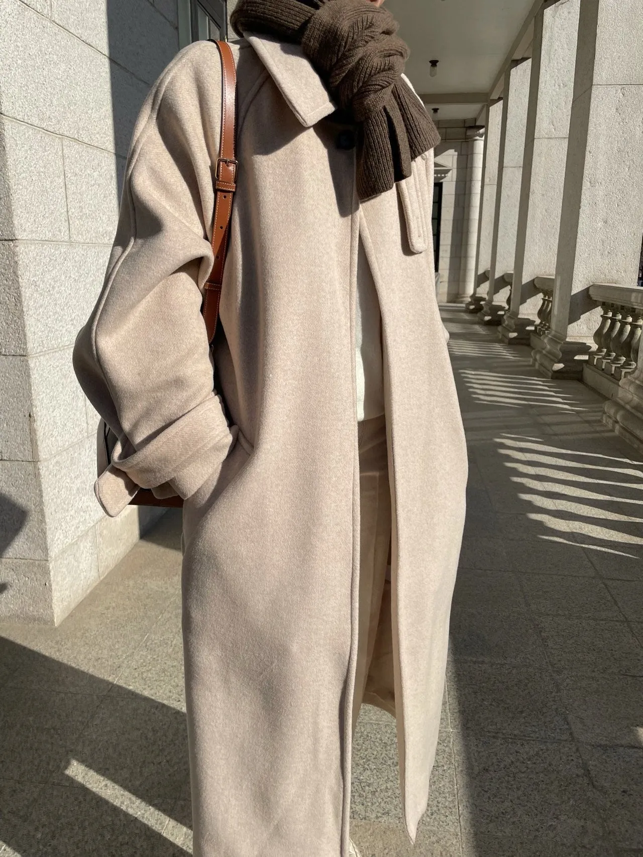 HERRINGBONE ONE BUTTON LONG COAT