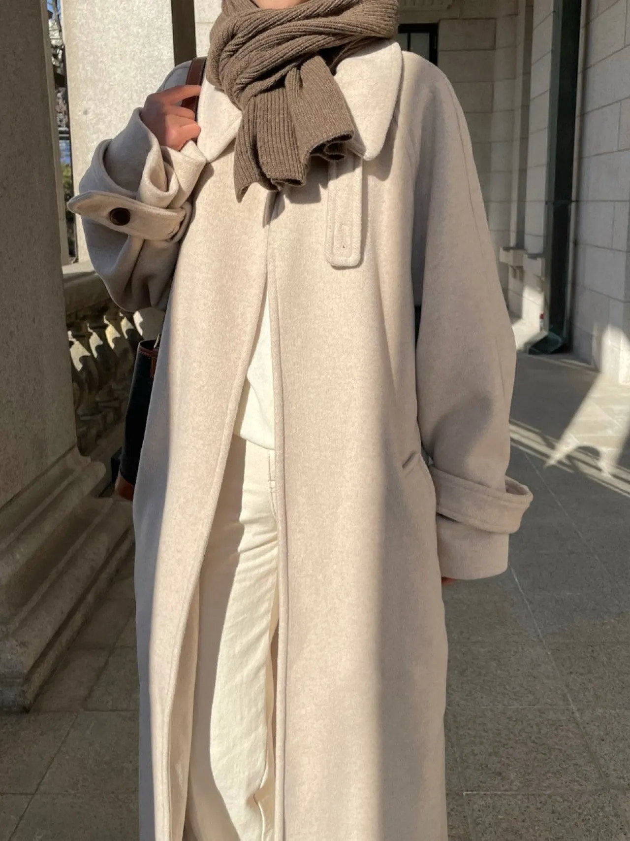 HERRINGBONE ONE BUTTON LONG COAT