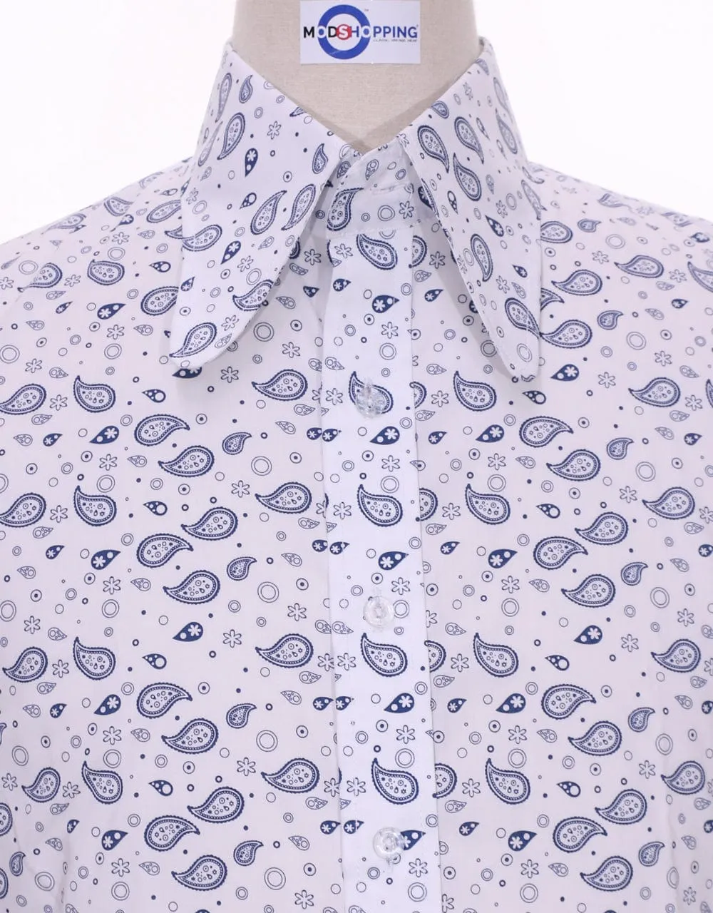 High Penny Collar Shirt | White Small Paisley Shirt