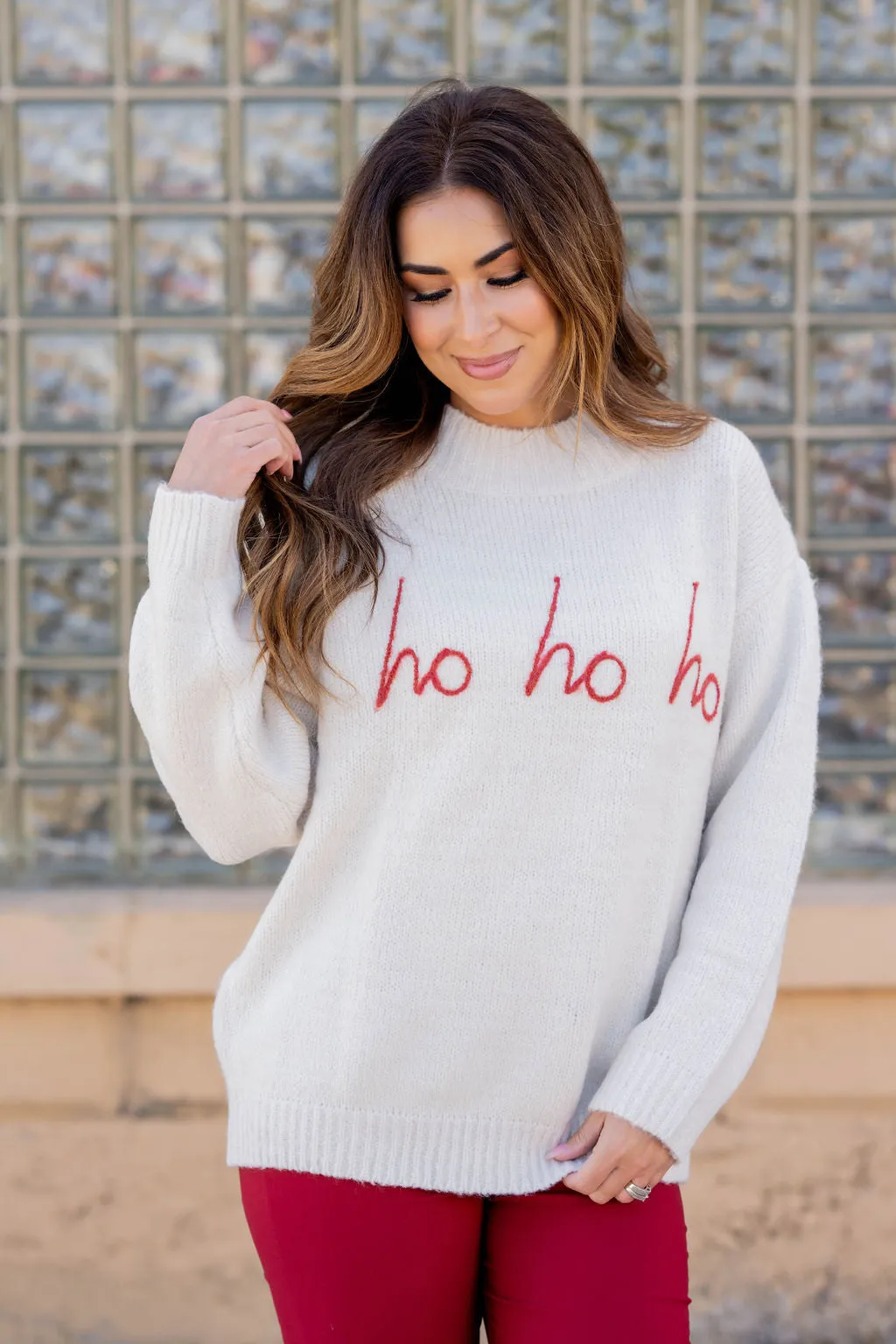 Ho Ho Ho Ribbed Trim Sweater