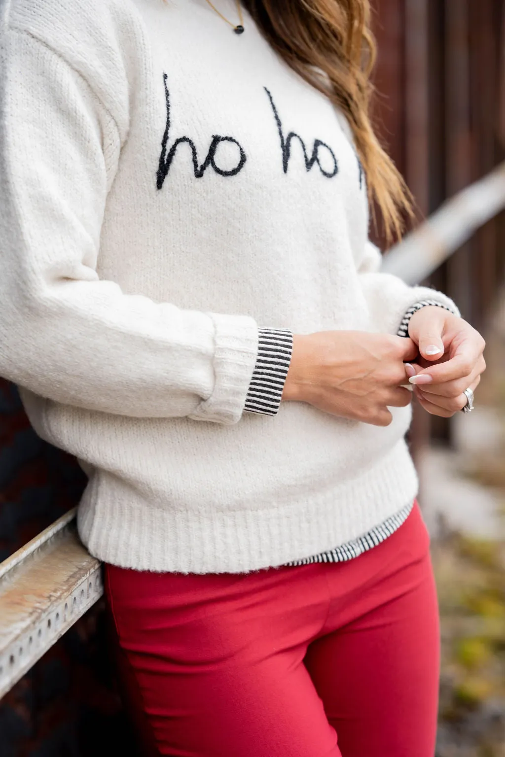 Ho Ho Ho Ribbed Trim Sweater