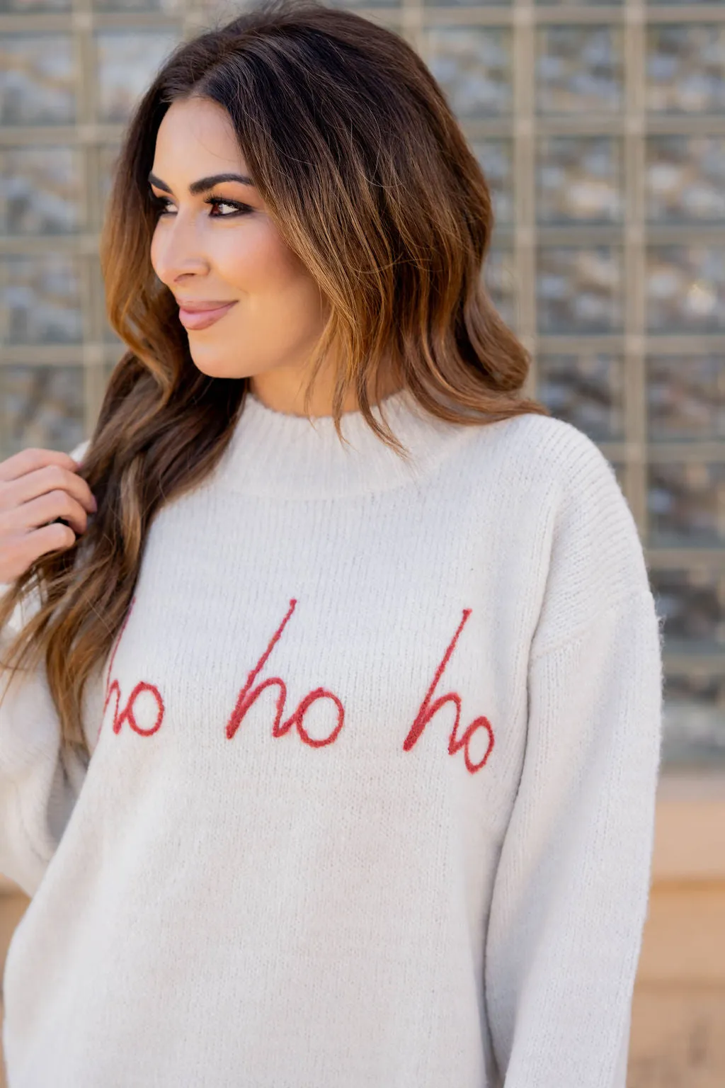 Ho Ho Ho Ribbed Trim Sweater