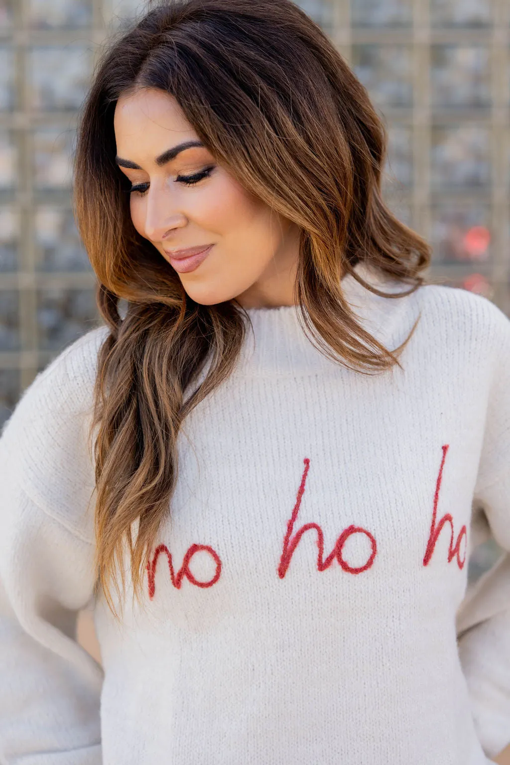 Ho Ho Ho Ribbed Trim Sweater