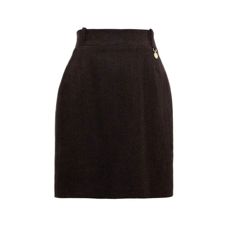 Holland Cooper Regency Ladies Tweed Skirt - Chocolate Herringbone