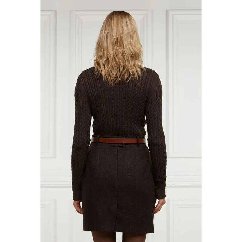 Holland Cooper Regency Ladies Tweed Skirt - Chocolate Herringbone