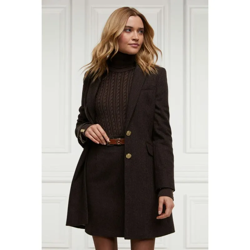 Holland Cooper Regency Ladies Tweed Skirt - Chocolate Herringbone