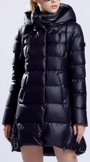 Hooded Short Thick Down Puffer Coat in Dark Blue