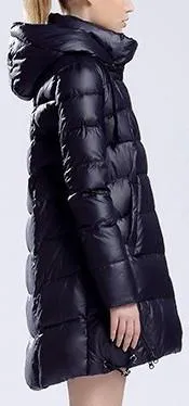 Hooded Short Thick Down Puffer Coat in Dark Blue