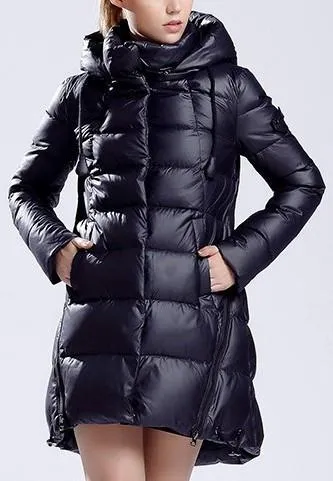 Hooded Short Thick Down Puffer Coat in Dark Blue