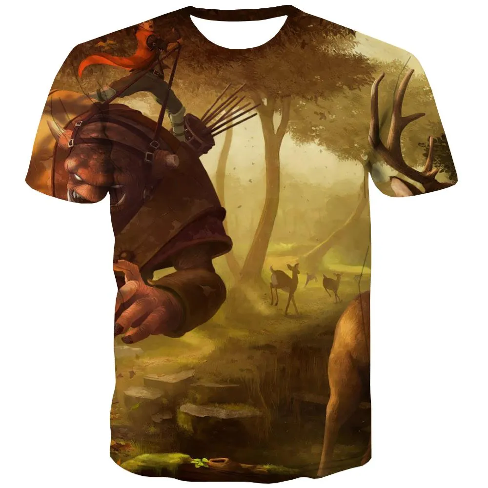 Hunting T-shirt Men Jungle Tshirt Anime Deer Tshirts Cool Shooter T-shirts Graphic Camouflage Shirt Print