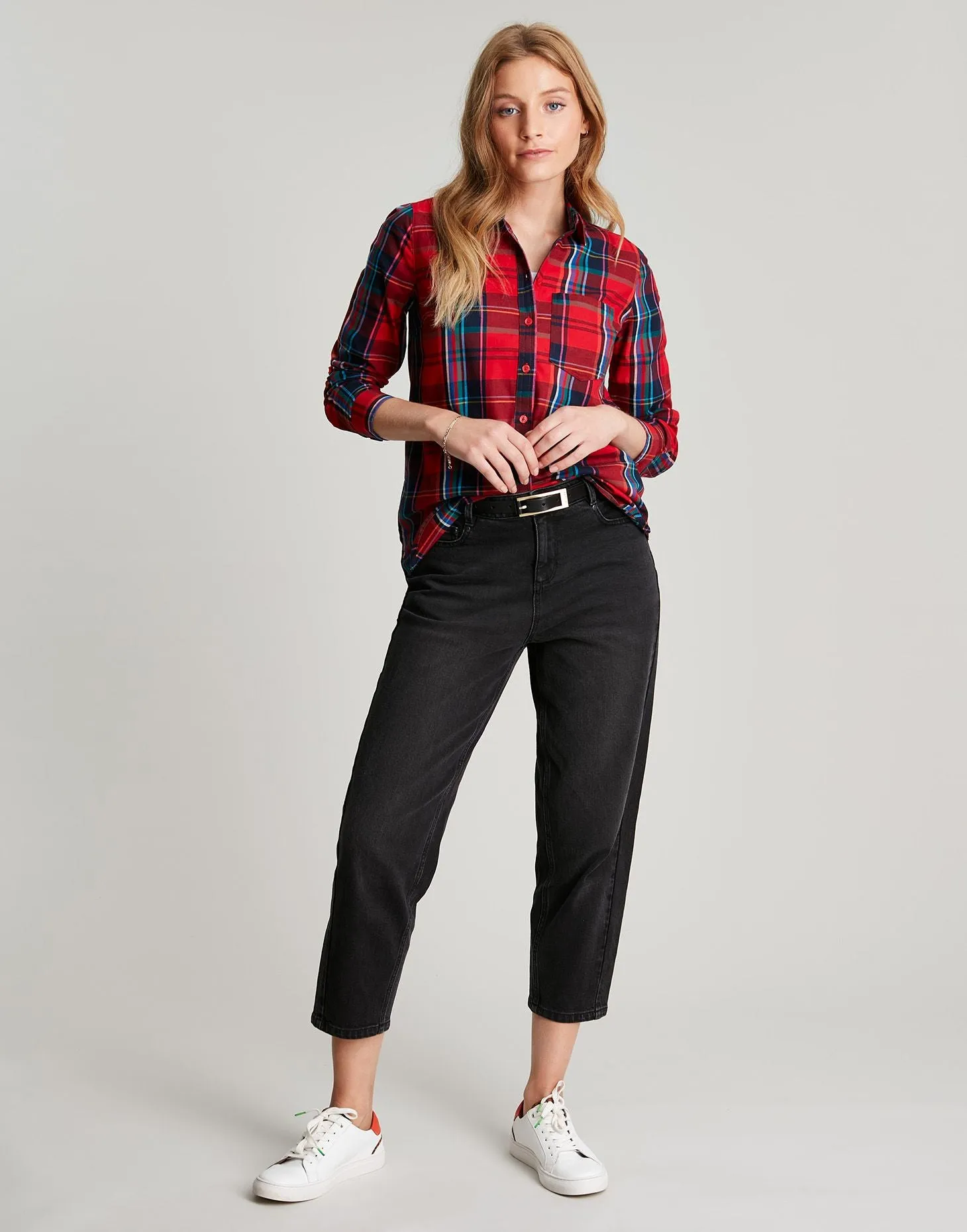 Joules | Lorena Longline Brushed Woven Shirt | Women's | Red Check