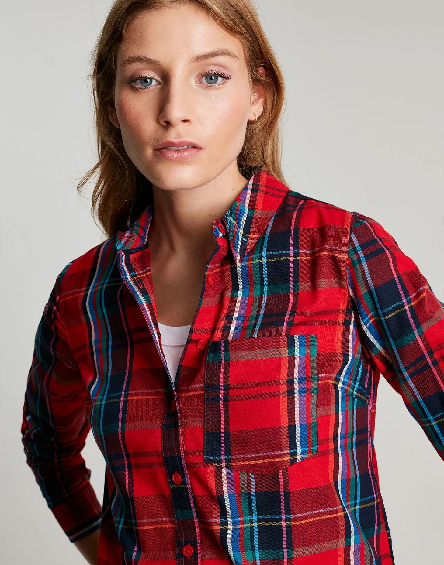 Joules | Lorena Longline Brushed Woven Shirt | Women's | Red Check