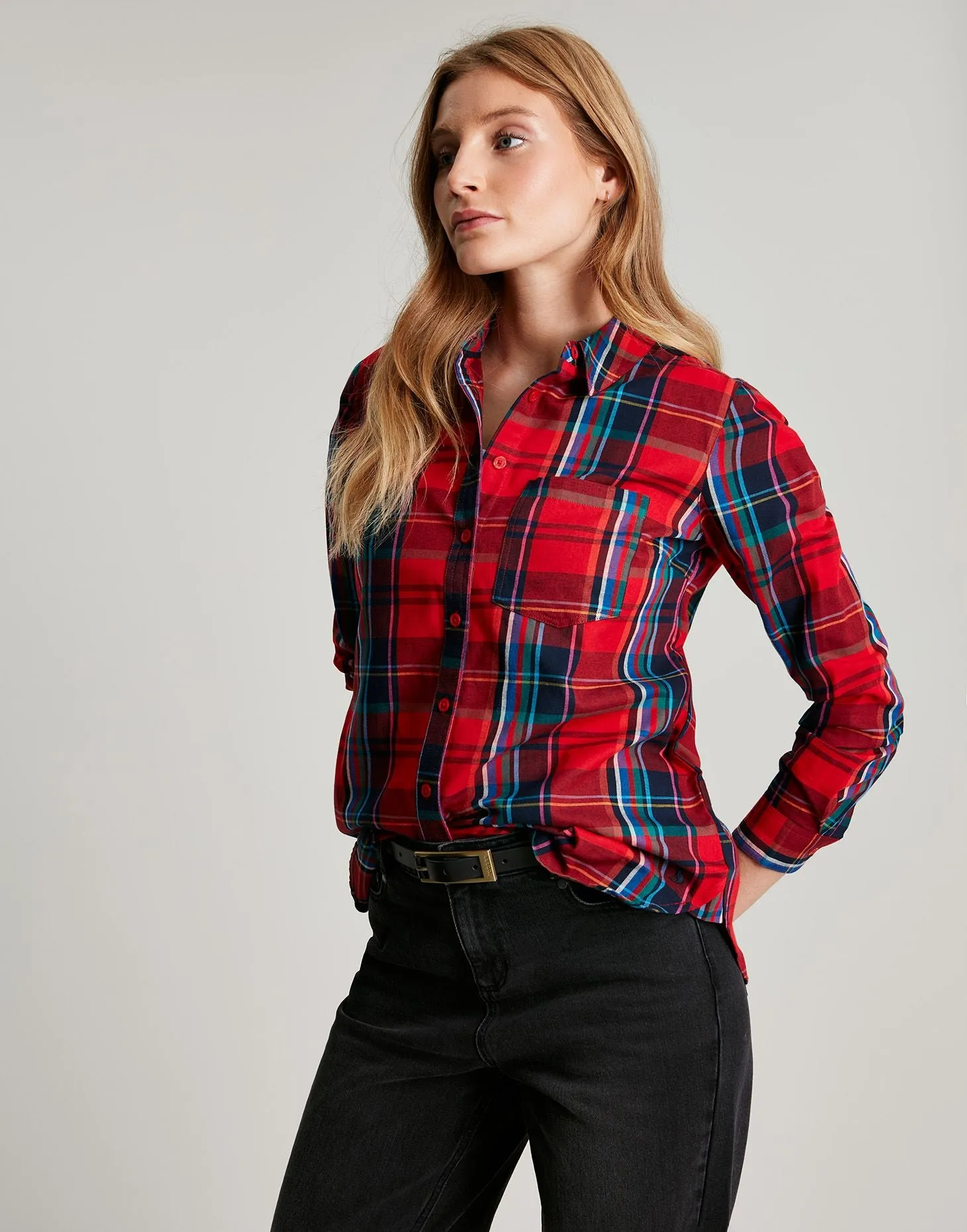 Joules | Lorena Longline Brushed Woven Shirt | Women's | Red Check