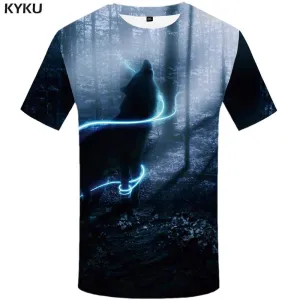 KYKU Brand Wolf T shirt Men Forest T-shirt 3d Lightning T shirts Funny Animal Tshirt Anime Tshirts Print Mens Fashion Casual