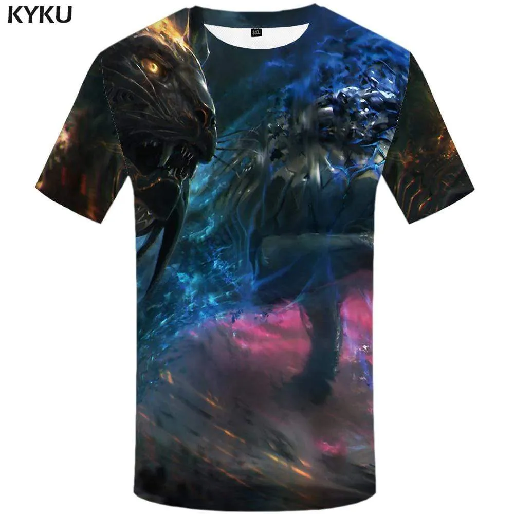 KYKU Dragon T-shirts Men Colorful Tshirts Print Animal T-shirt 3d War T shirts Funny Graffiti Tshirt Anime Mens Fashion Hip hop