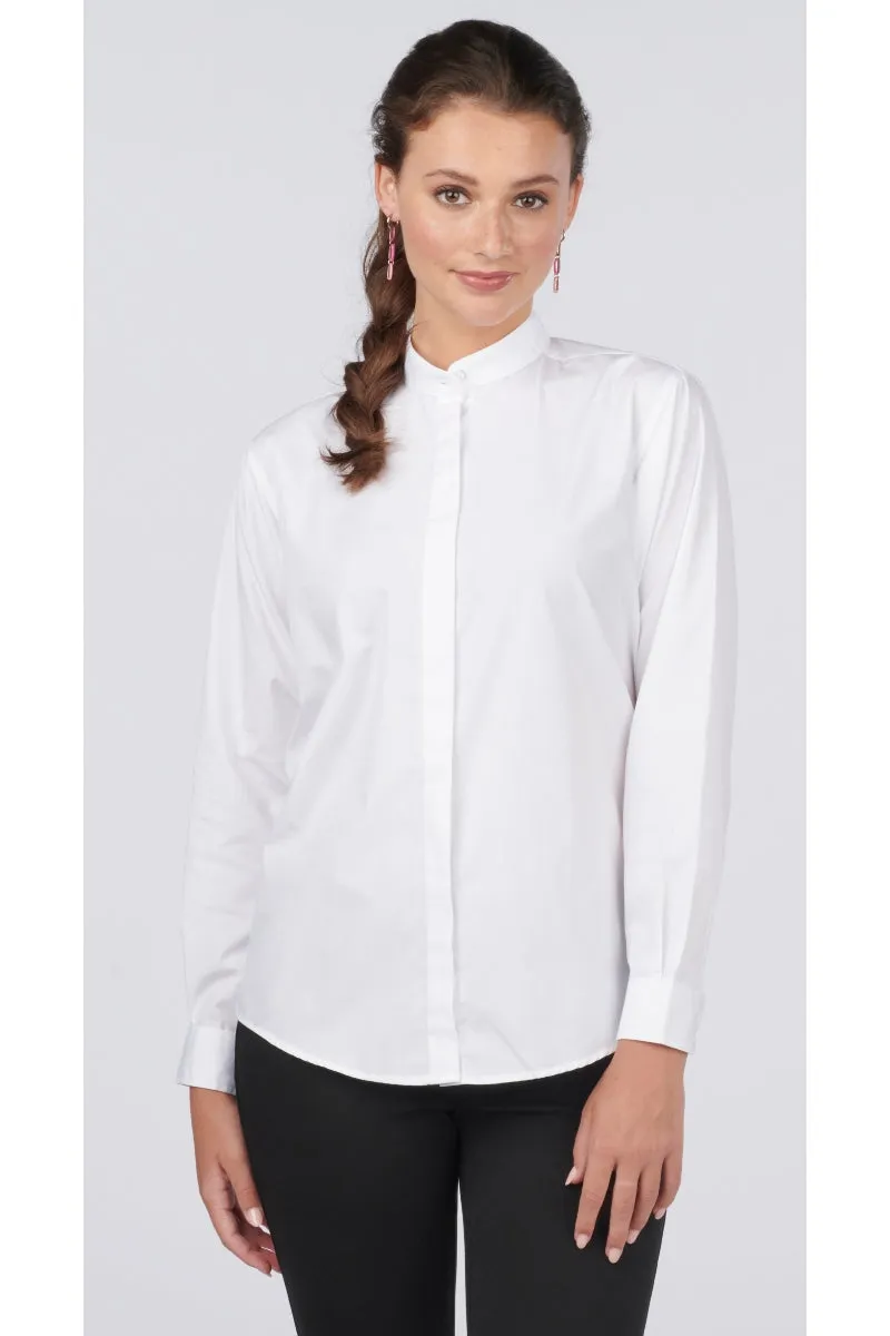 Ladies' Banded Collar Broadcloth Shirt - White