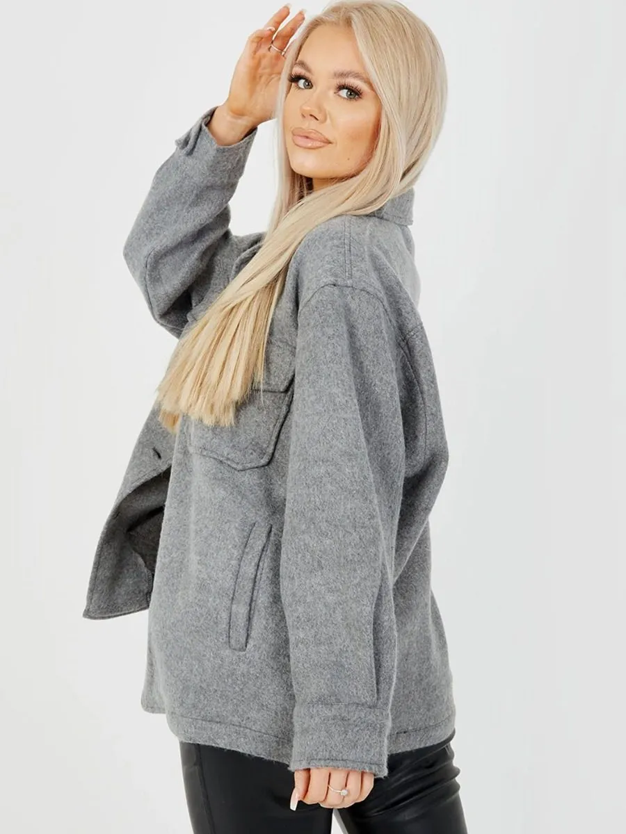 Leah Plain Classic Thick Shacket In Charcoal