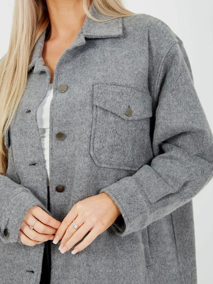 Leah Plain Classic Thick Shacket In Charcoal