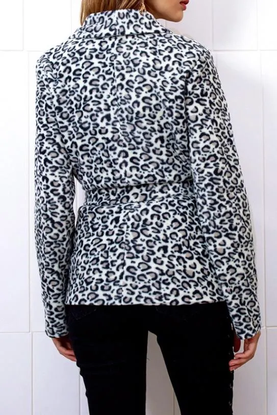 Leopard Turn-down Collar Belt Coat