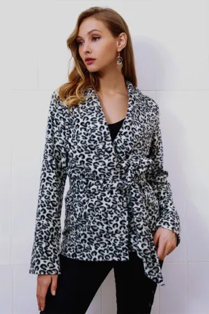 Leopard Turn-down Collar Belt Coat