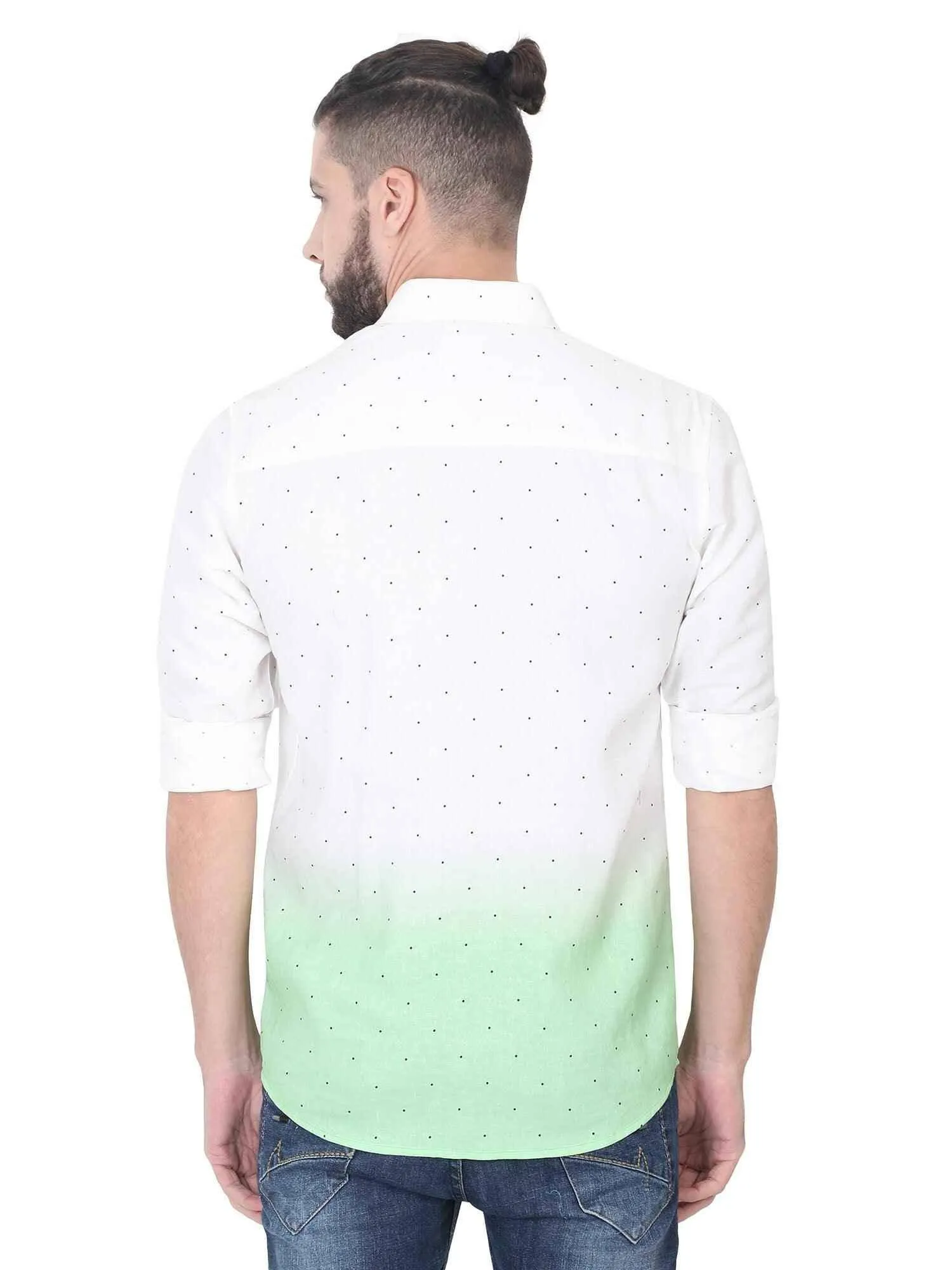 Light Green Ombre Digital Printed Linen Full Shirt