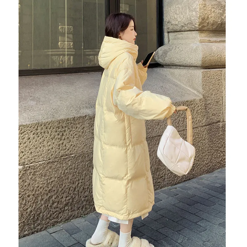 Long down cotton-padded clothes for women's 2024 winter new elegant hooded thickened over the knee small cotton-padded coat for women