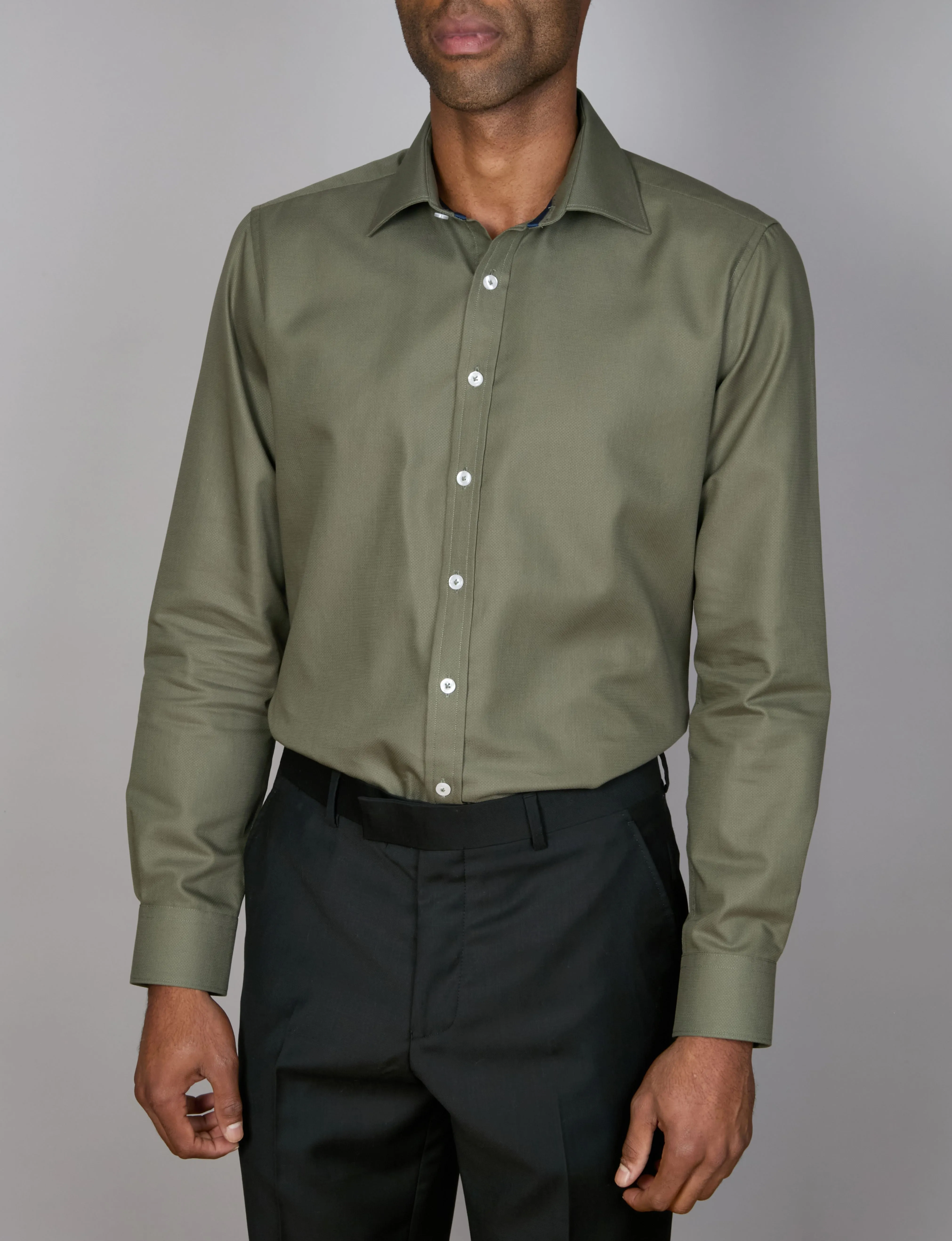 Long Sleeve Business Shirt - Textured - Khaki