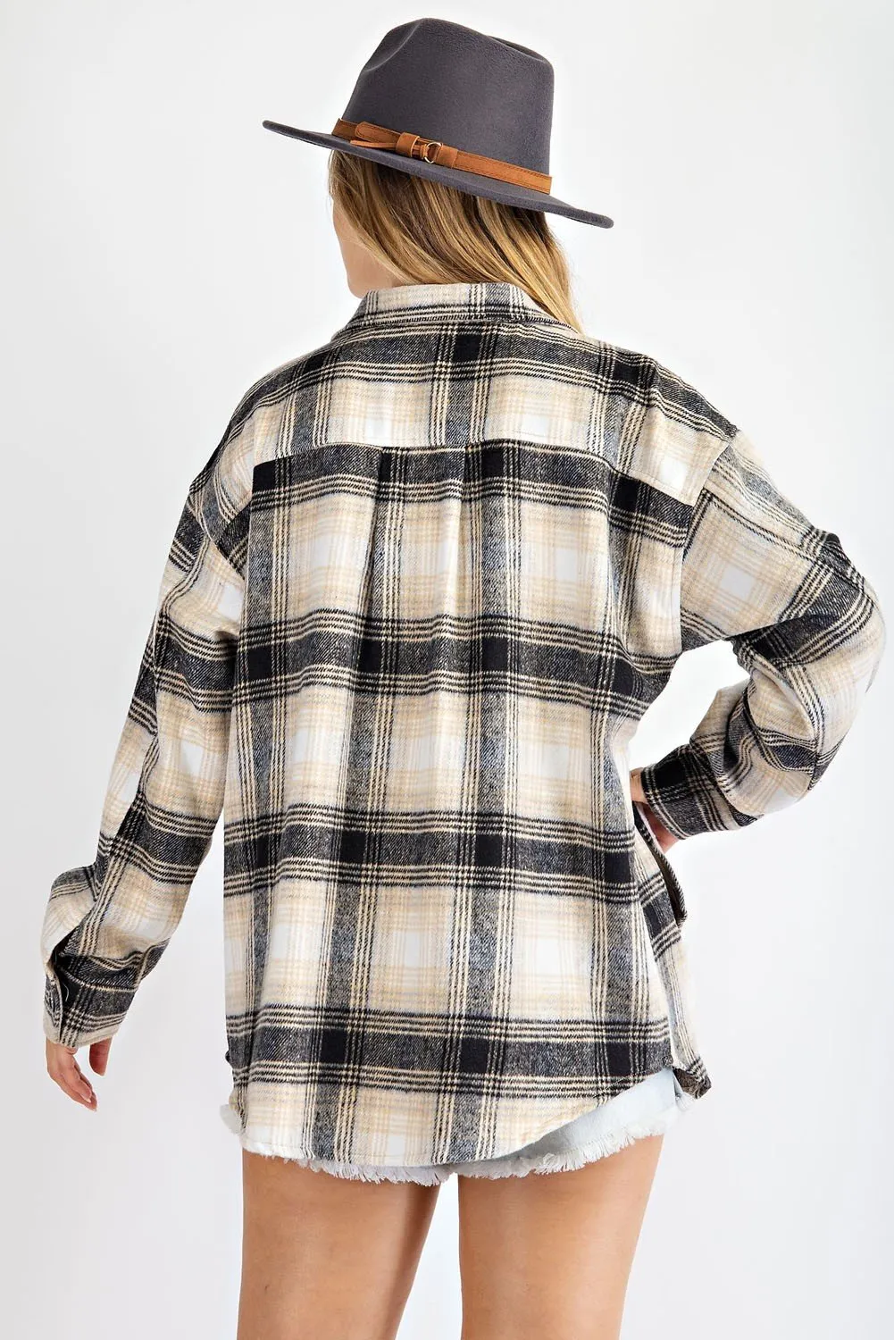 Loose fit plaid print shirt jacket (shacket)