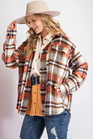 Loose fit plaid print shirt jacket (shacket)