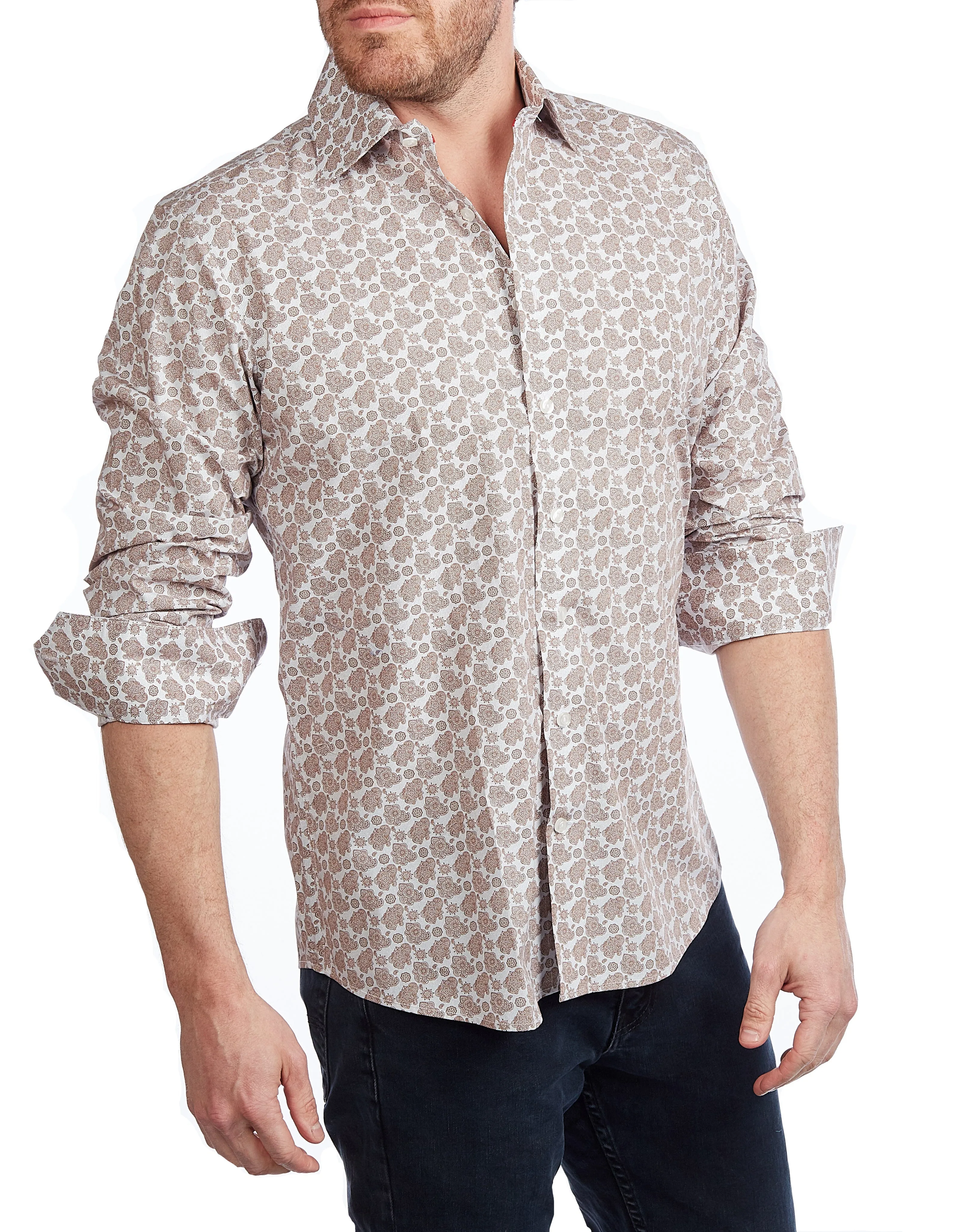 Lt Brown Paisley Shirt // Contemporary Fit - contrast  trimming- final sale