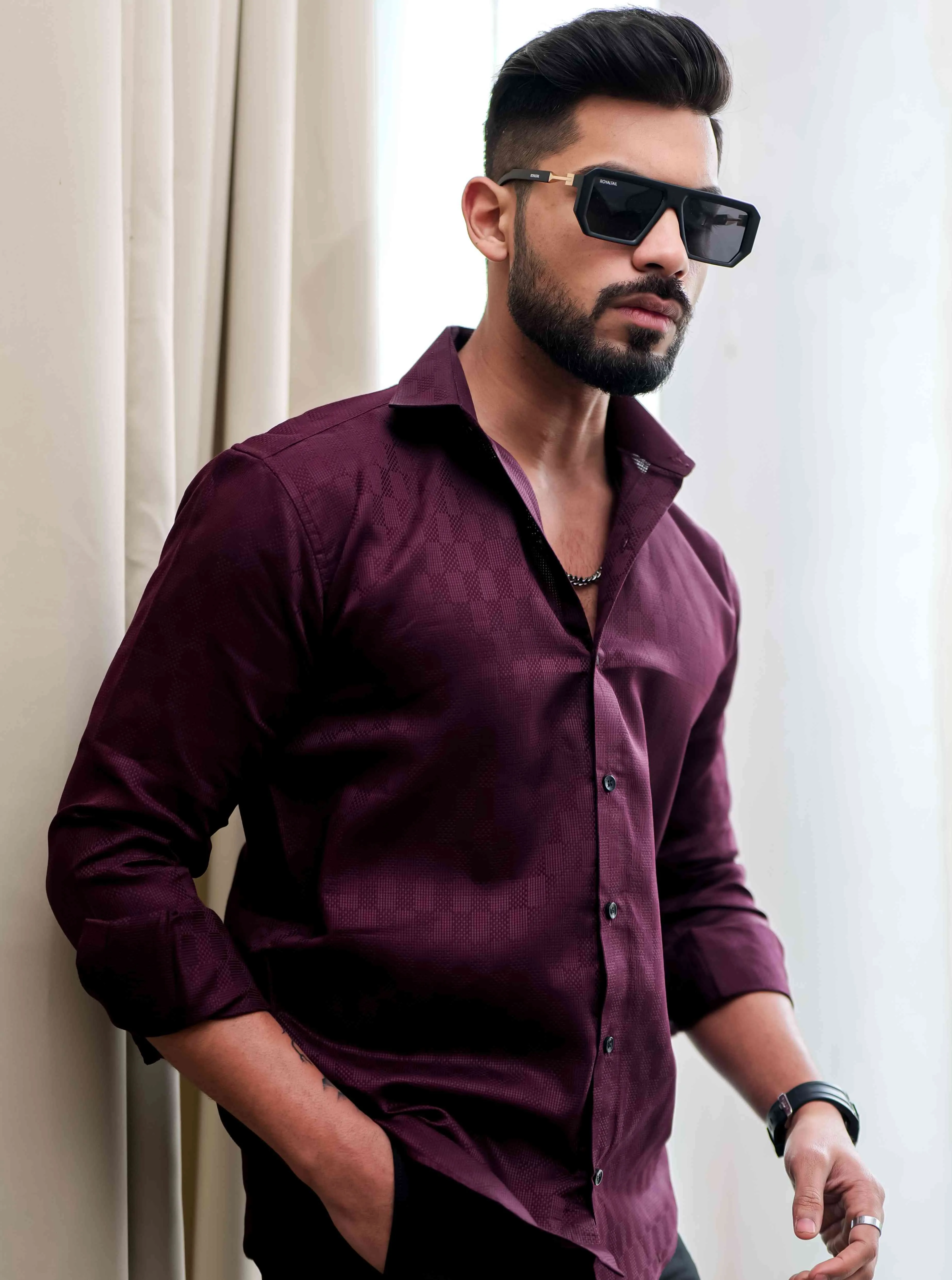 Maroon Texture Premium Cotton Shirt