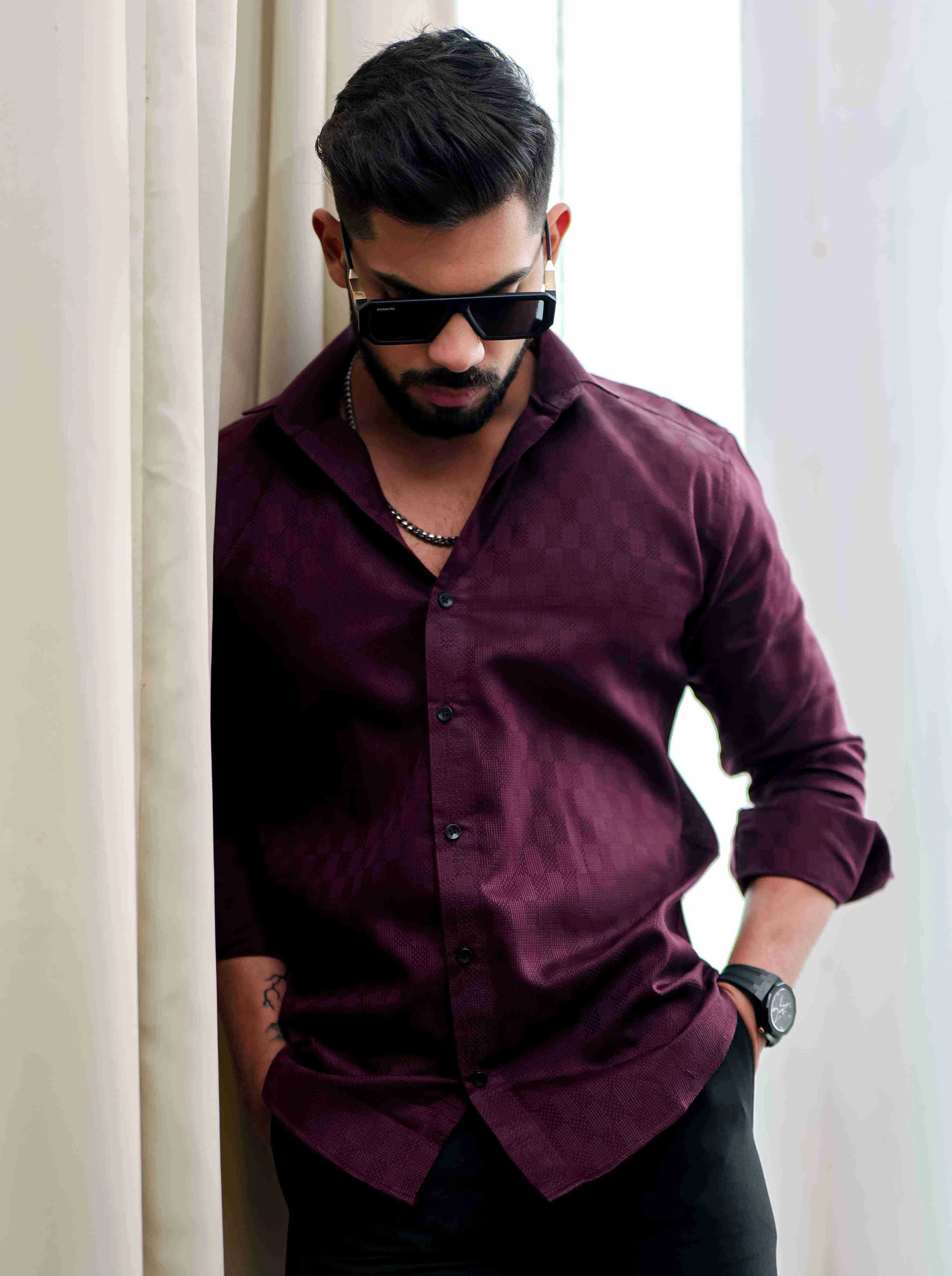 Maroon Texture Premium Cotton Shirt