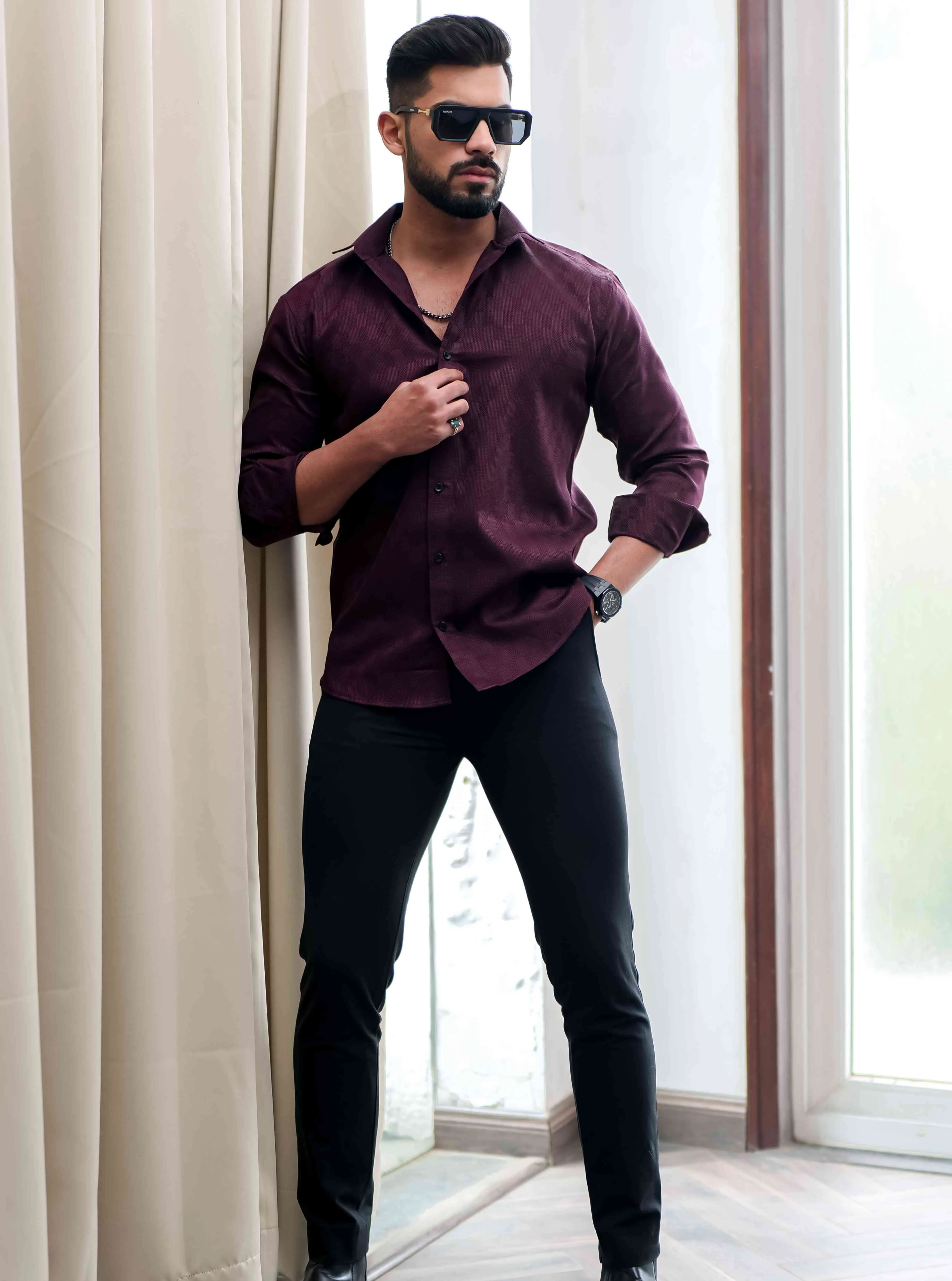 Maroon Texture Premium Cotton Shirt