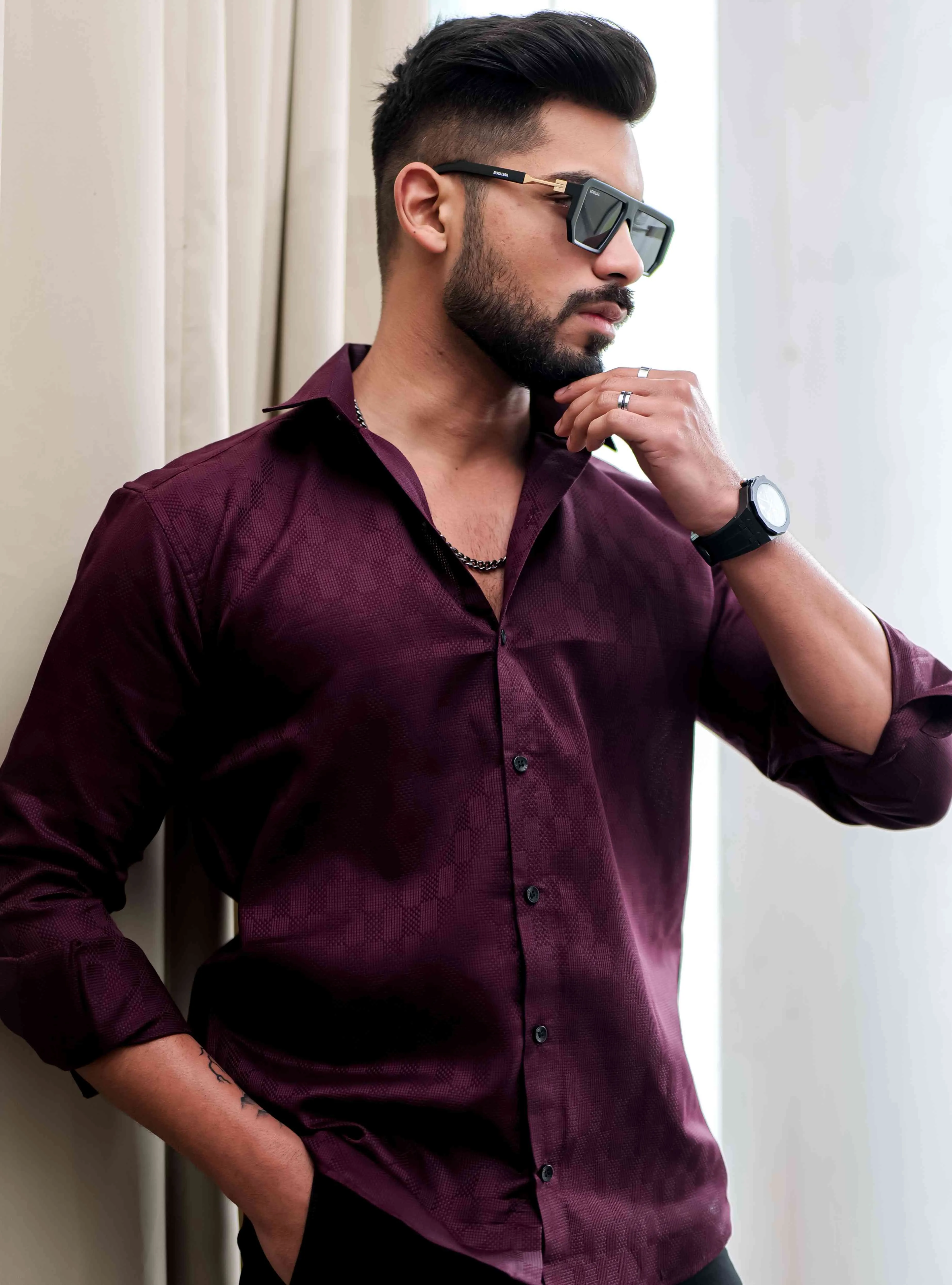 Maroon Texture Premium Cotton Shirt