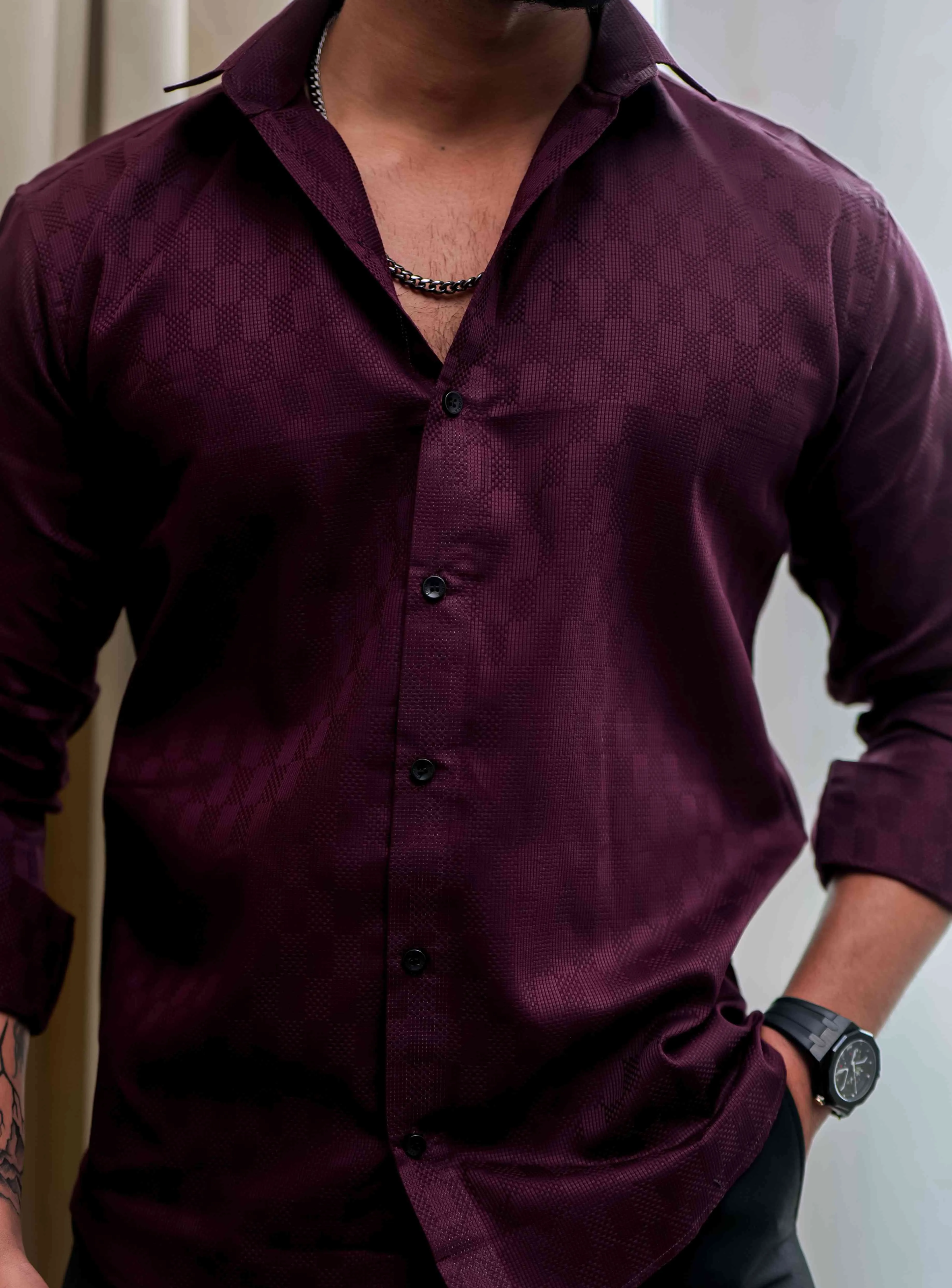 Maroon Texture Premium Cotton Shirt