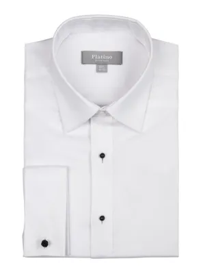 Marquis Men's Textured Slim Fit French Cuff Lay down Cotton Tuxedo Shirt