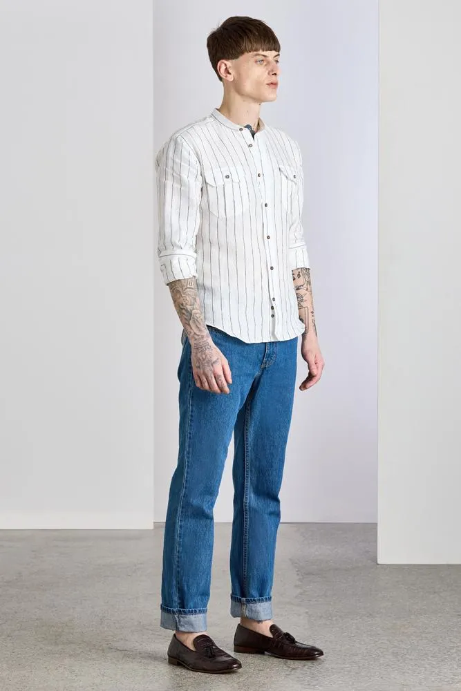 Massimo Shirt - White and Navy Pinstripe Linen