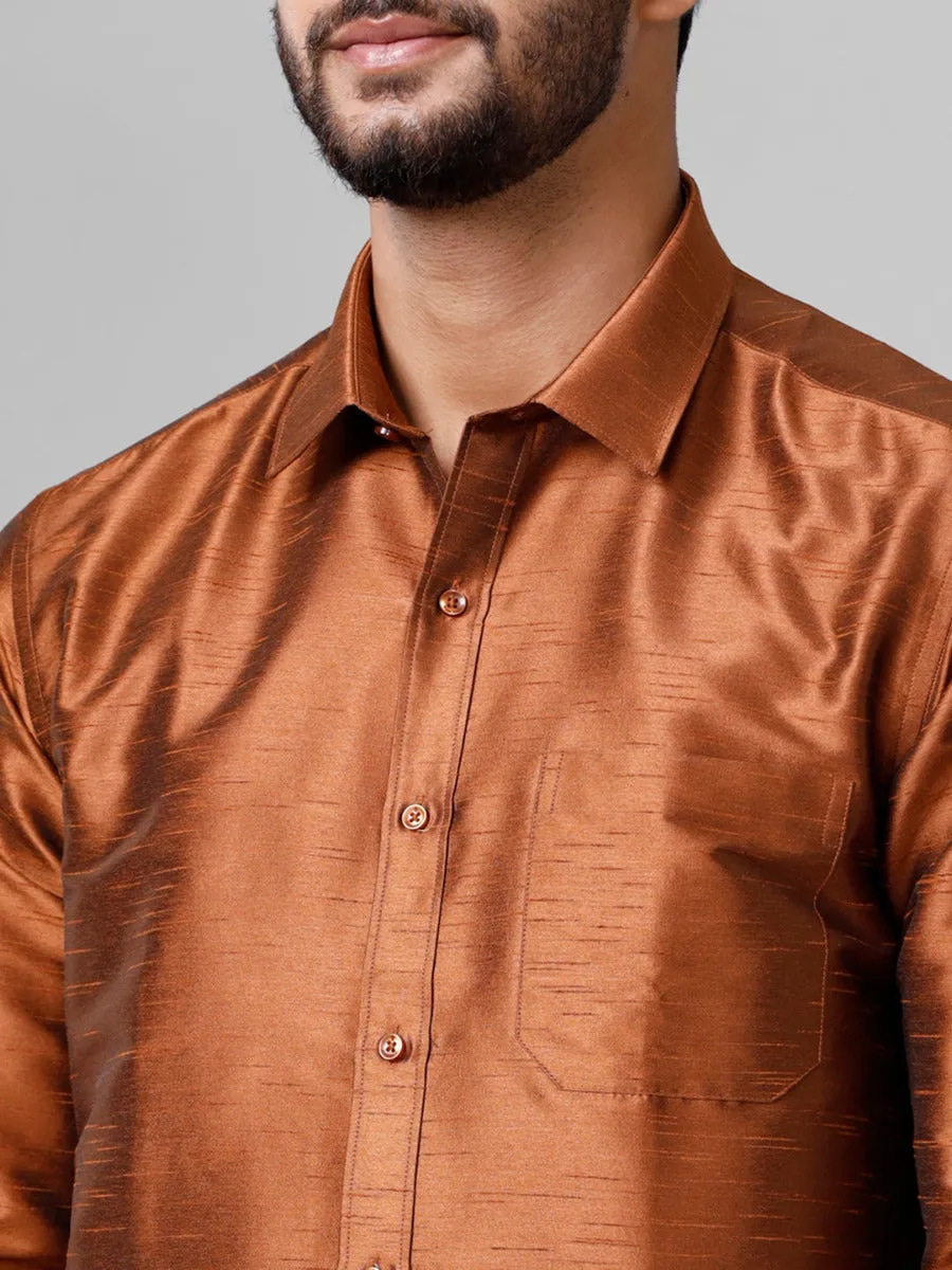 Men Copper Full Sleeves Shirt with Jari Dhoti Set Glory