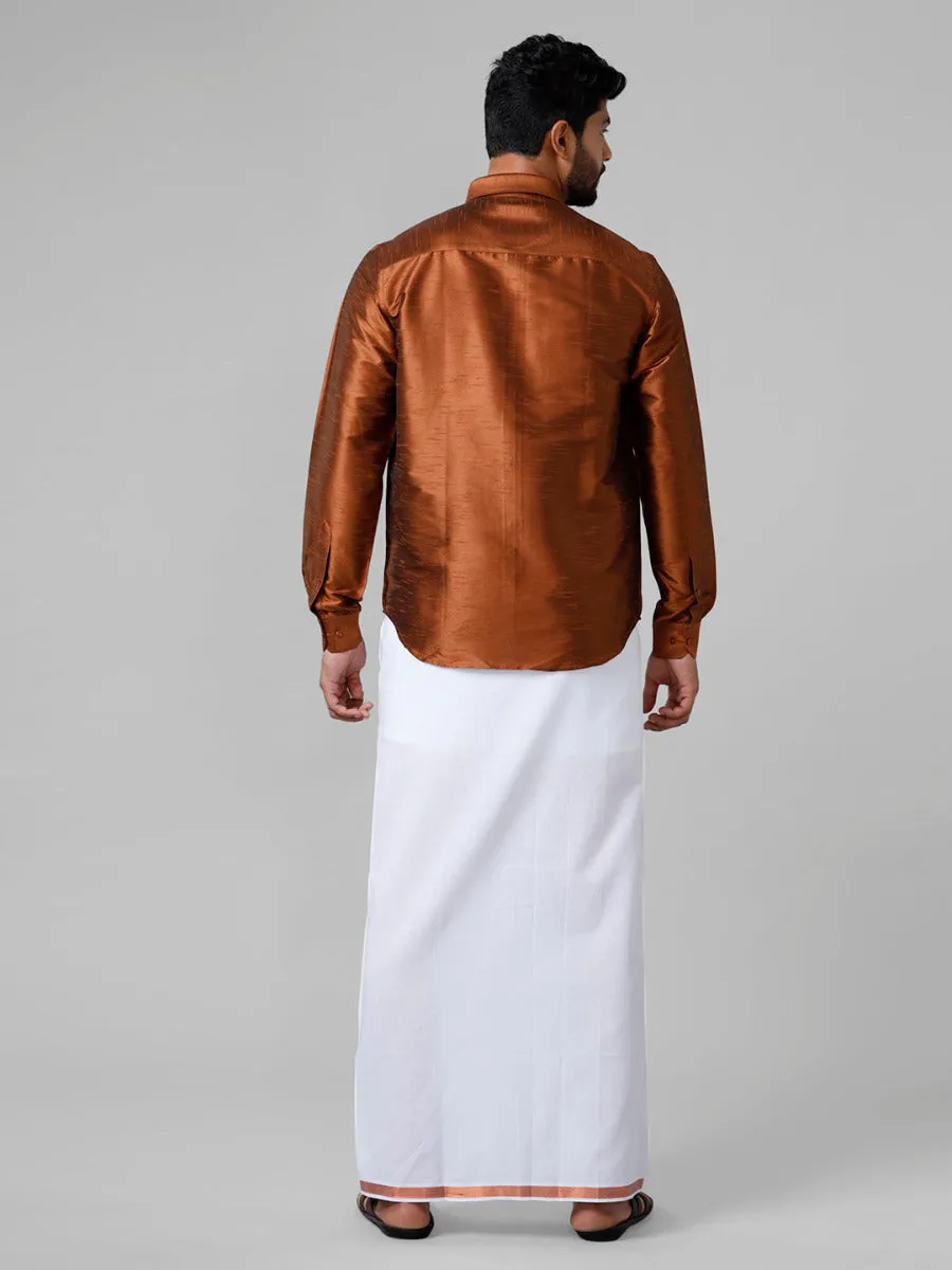 Men Copper Full Sleeves Shirt with Jari Dhoti Set Glory