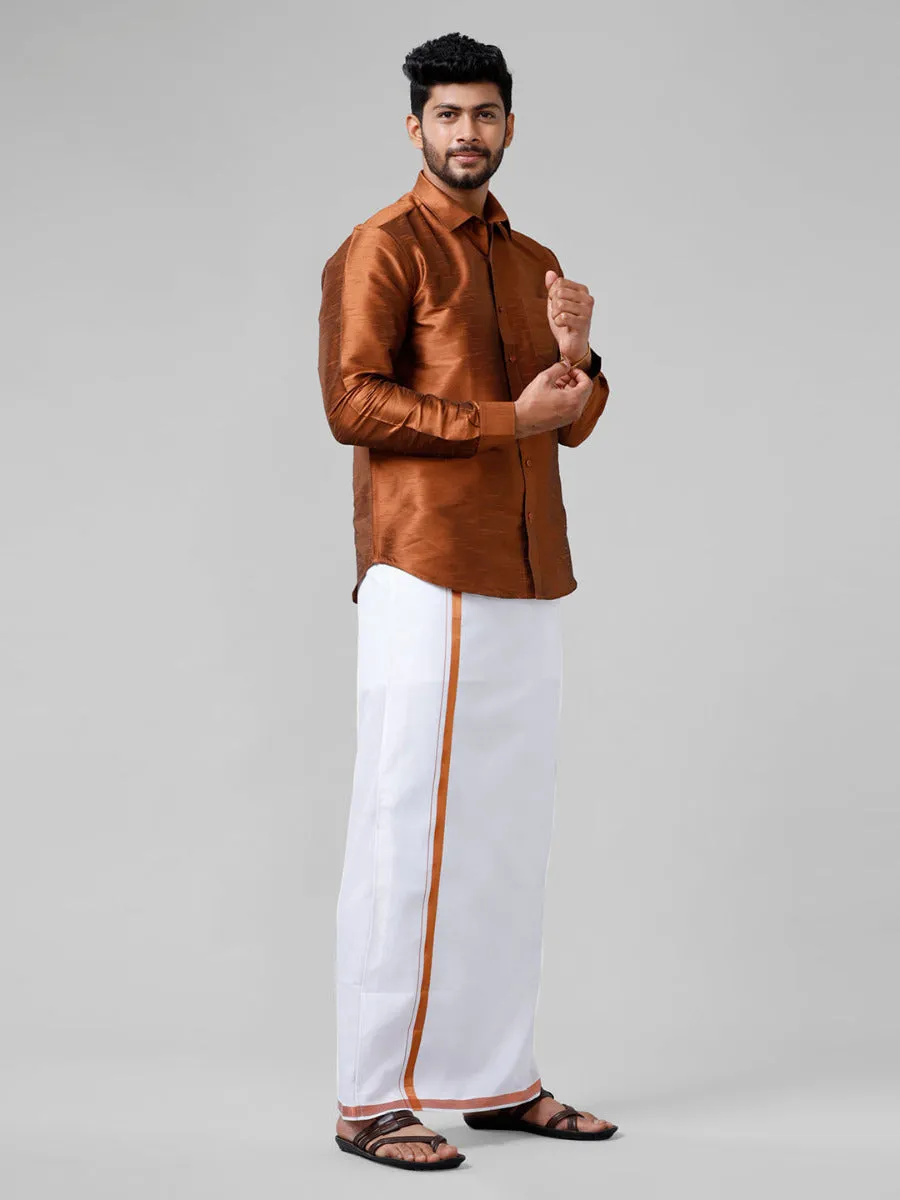 Men Copper Full Sleeves Shirt with Jari Dhoti Set Glory