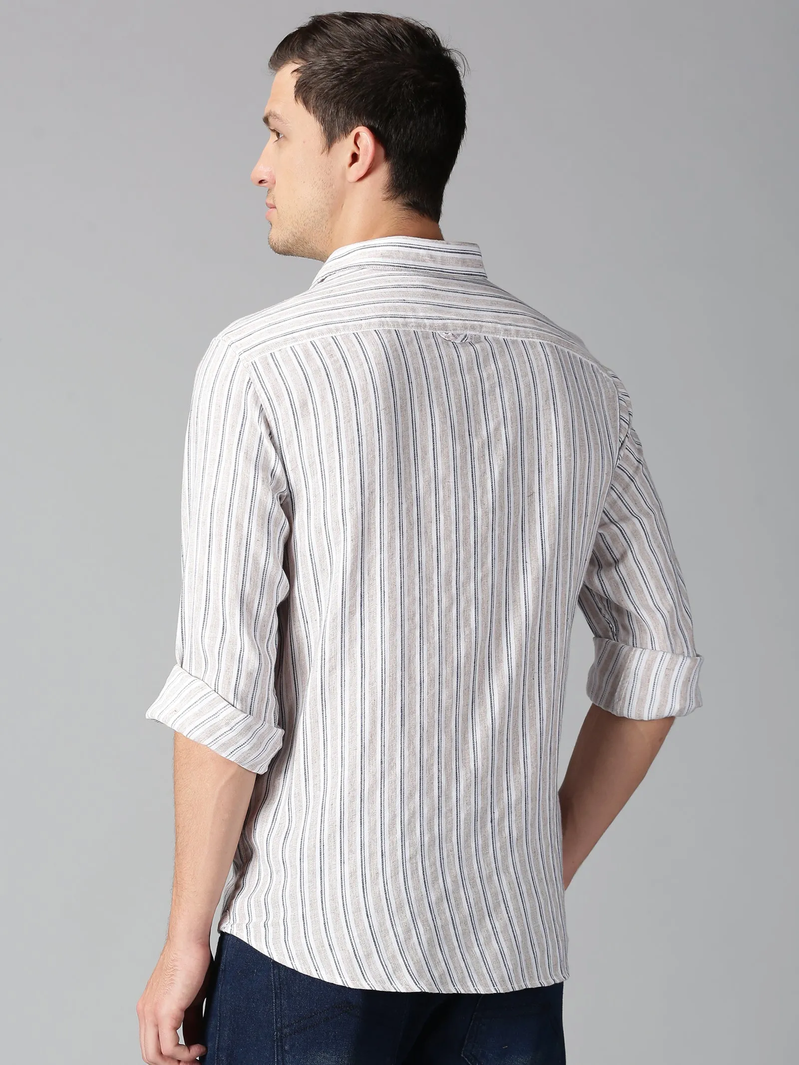 MEN'S BROWN STRIPE SLIM FIT SHIRT