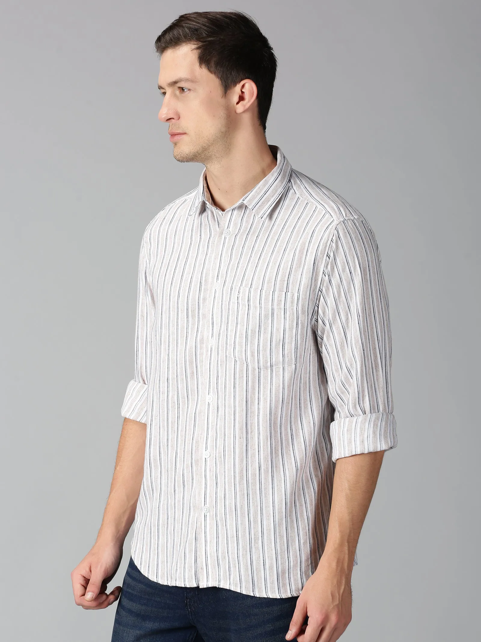 MEN'S BROWN STRIPE SLIM FIT SHIRT