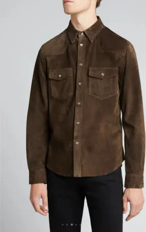 Men’s Classic Chocolate Brown Suede Leather Shirt