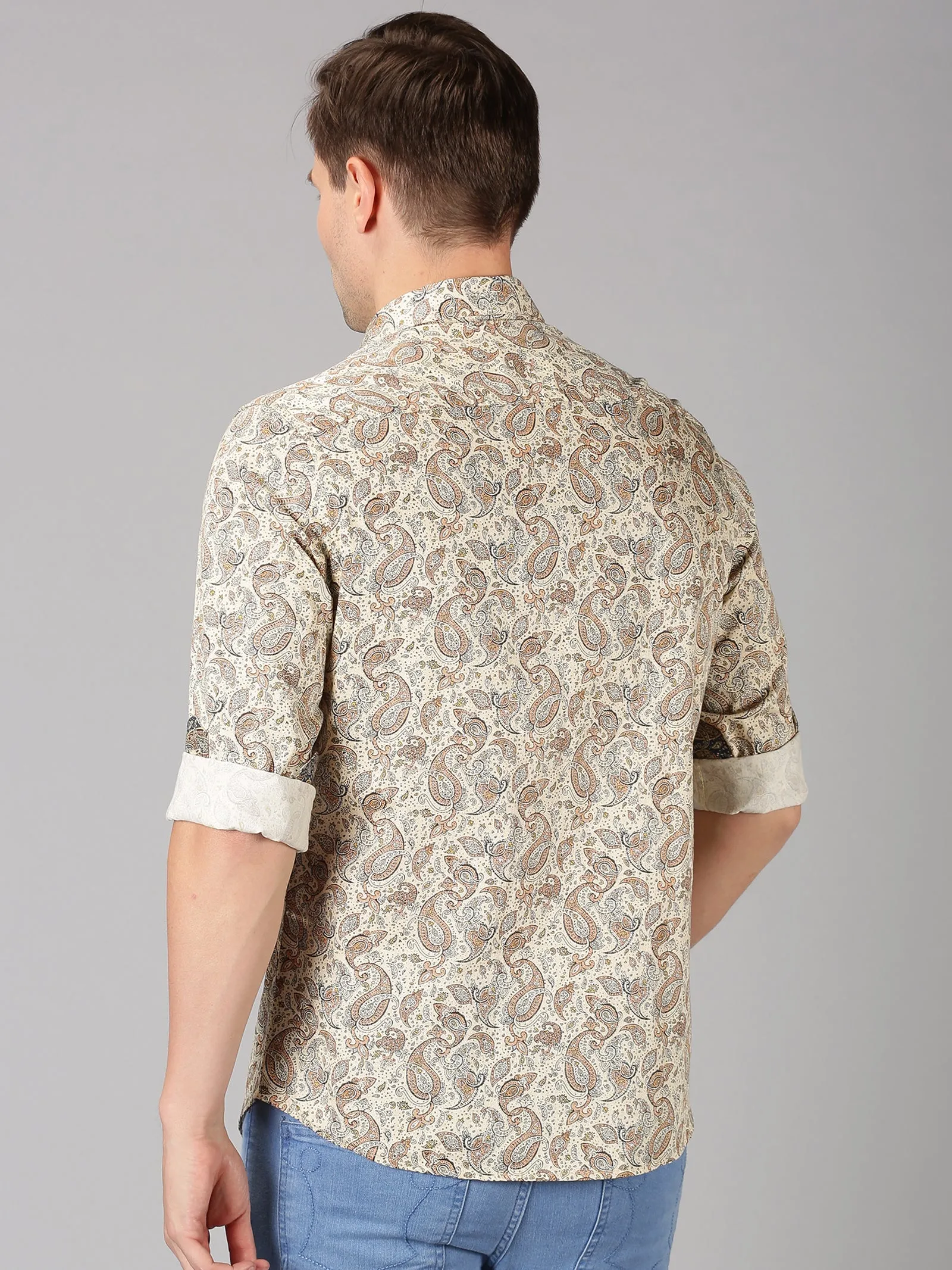 MEN'S ECRU PRINTED SLIM FIT SHIRT