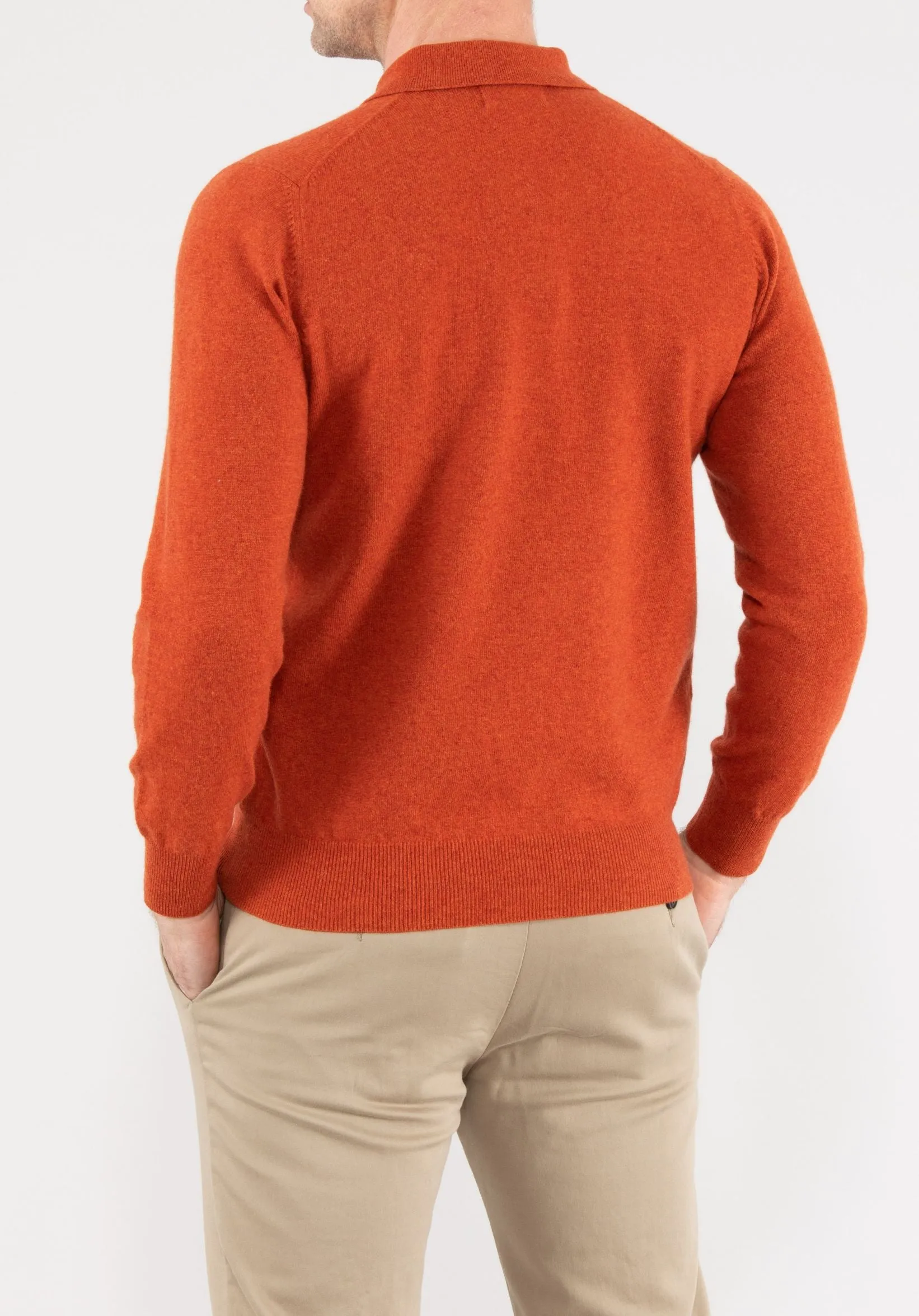 Men's Geelong Wool Long Sleeve Polo Shirt in Yam- Regular Fit