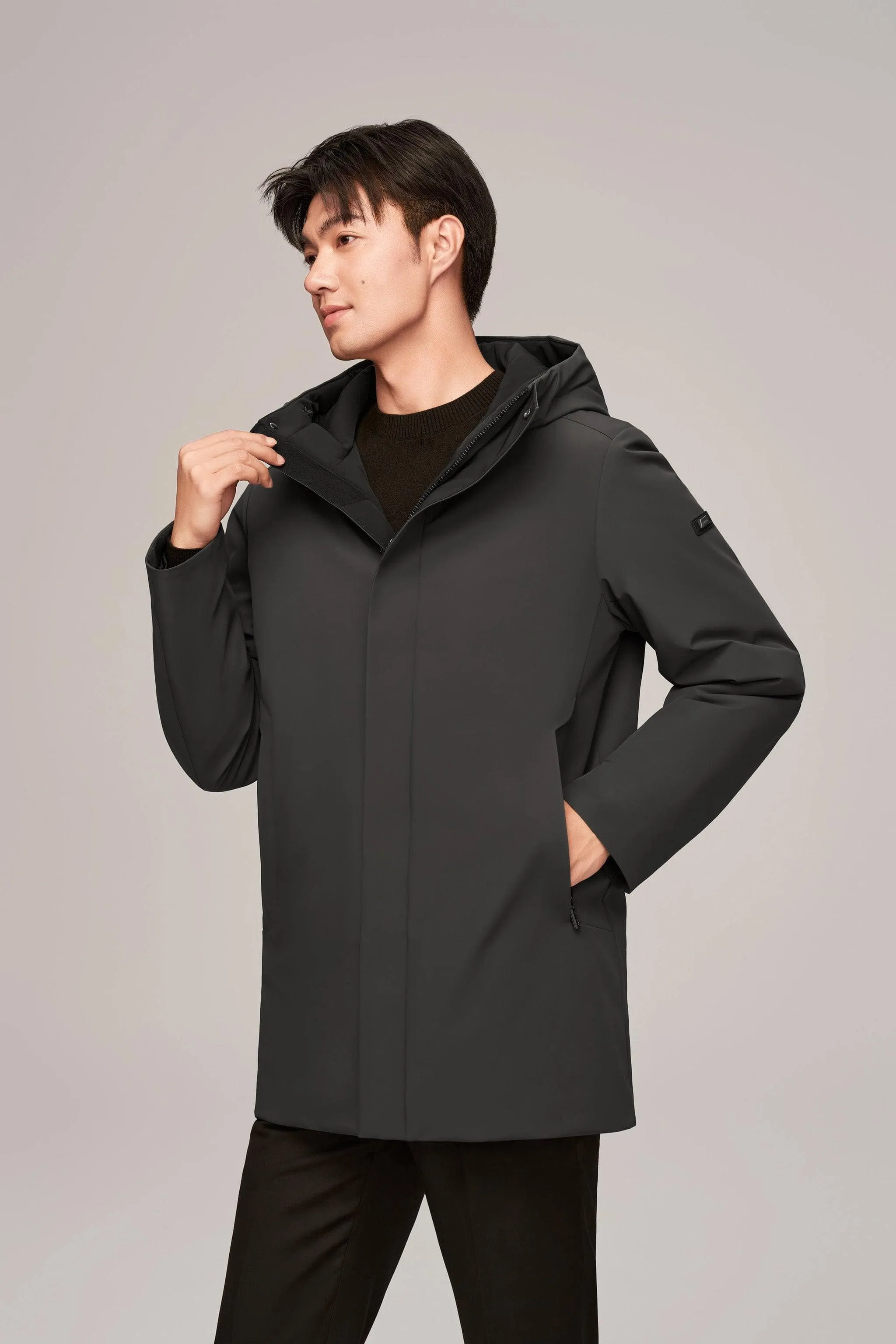 Men’s mid-length goose down coat