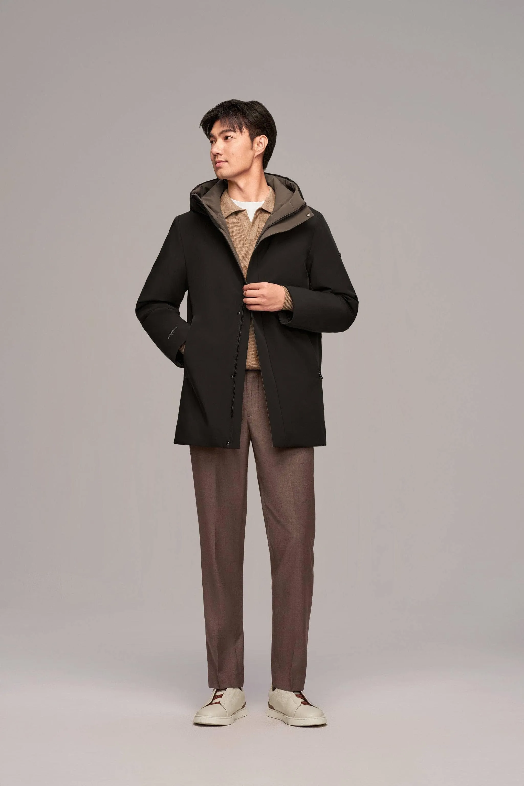 Men’s mid-length goose down coat